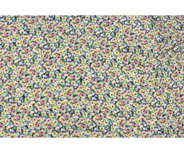 Ткань атлас Италия (вискоза 100%, разноцветный, маленькие цветы, шир. 1.40м)